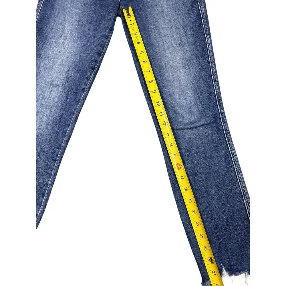 Paige Hoxton Ankle Skinny Jeans Size 30 Distressed Raw Hem Blue Denim